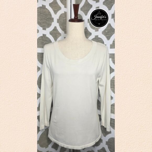 August Silk Ivory/Cream Silk Blend Scoop Neck 3/4 Sleeve Sweater Size M - Picture 1 of 10